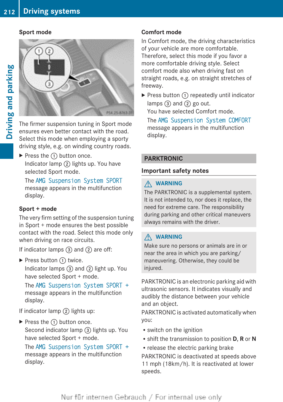 Parktronic, Driving and parking, Driving systems | Mercedes-Benz 2013 GL Class User Manual | Page 214 / 448