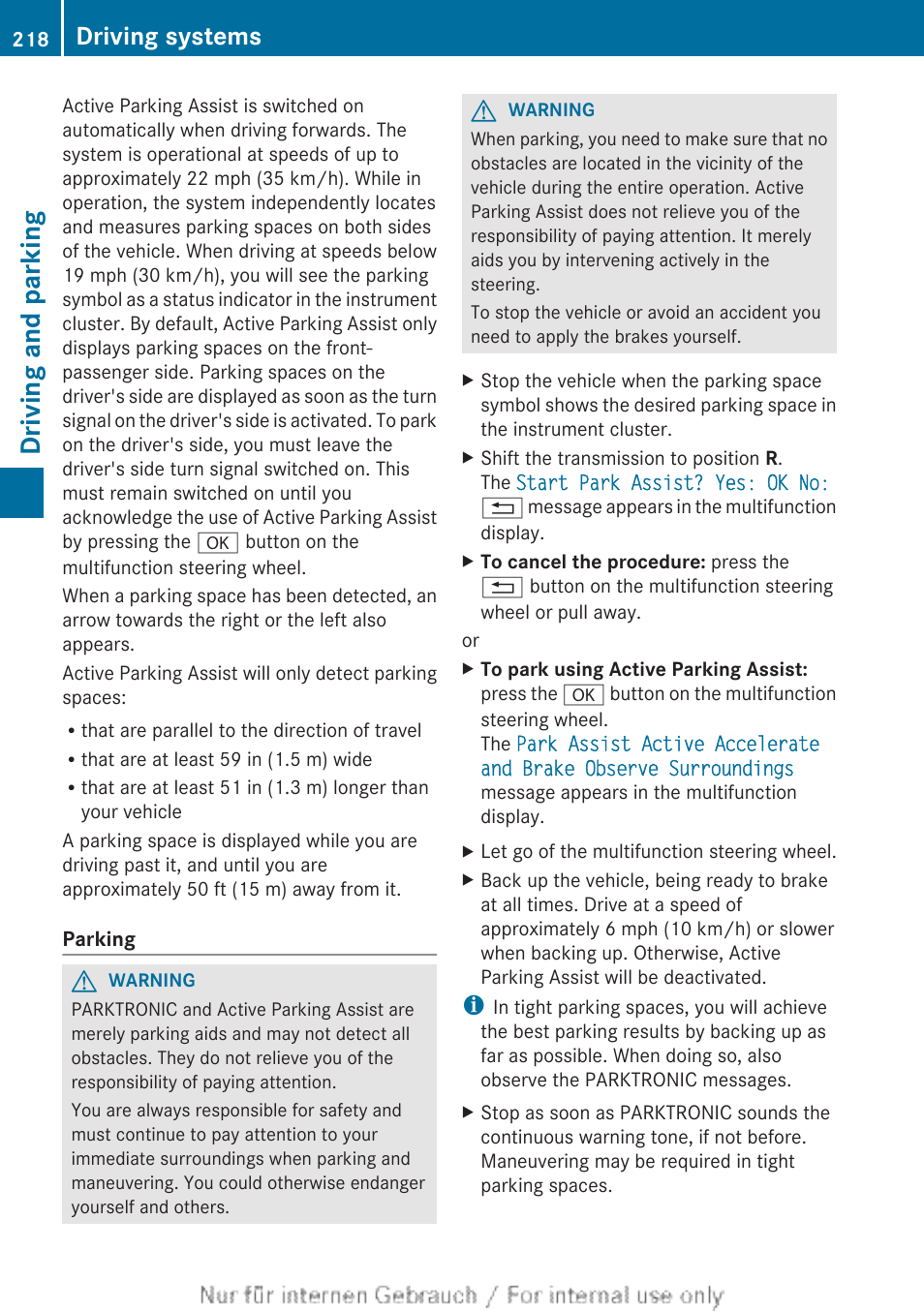 Driving and parking, Driving systems | Mercedes-Benz 2013 GL Class User Manual | Page 220 / 448