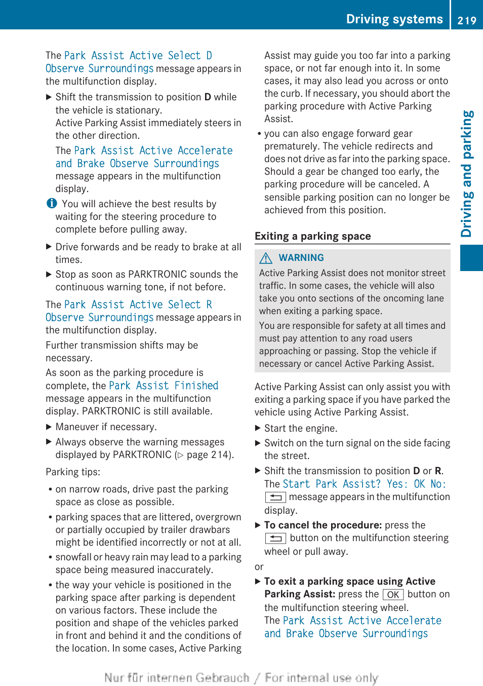 Driving and parking, Driving systems | Mercedes-Benz 2013 GL Class User Manual | Page 221 / 448