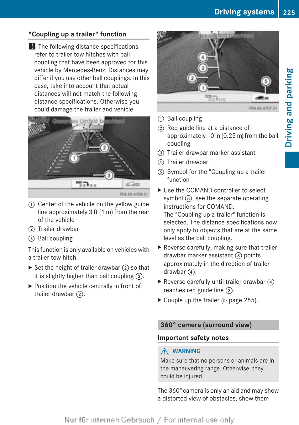 360° camera (surround view), Driving and parking, Driving systems | Mercedes-Benz 2013 GL Class User Manual | Page 227 / 448