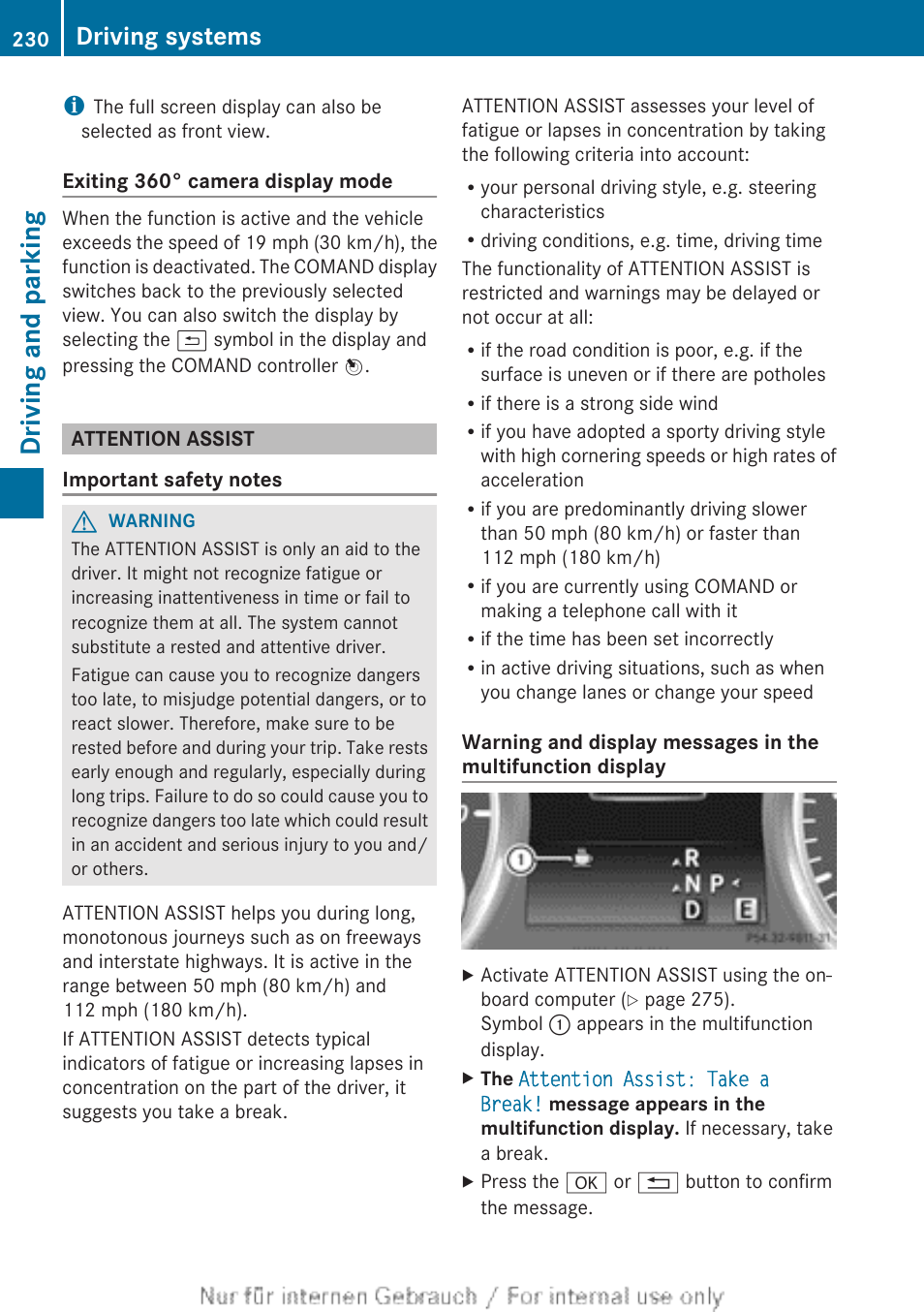 Attention assist, Driving and parking, Driving systems | Mercedes-Benz 2013 GL Class User Manual | Page 232 / 448