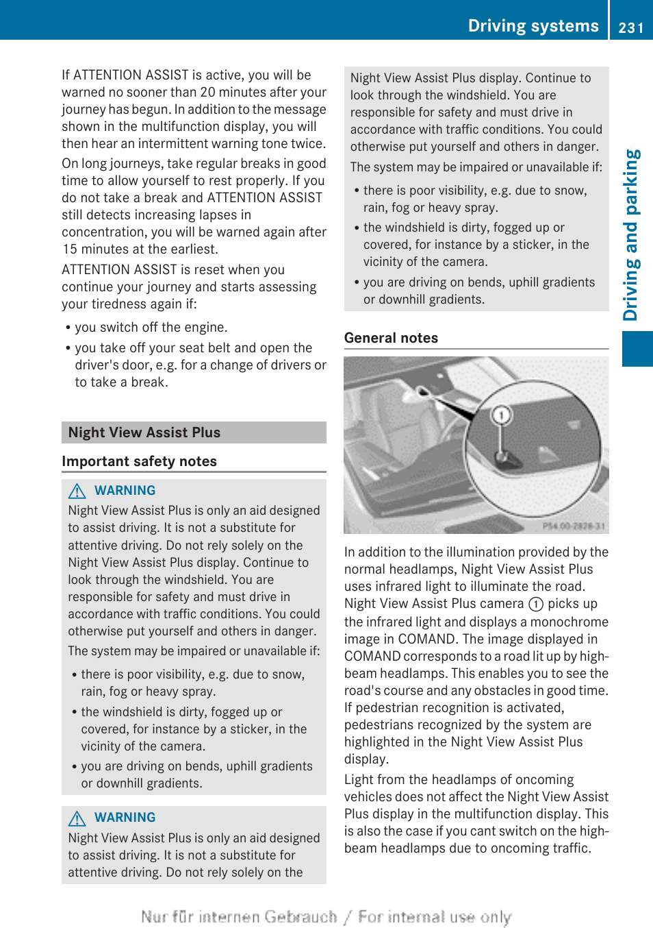 Night view assist plus, Driving and parking, Driving systems | Mercedes-Benz 2013 GL Class User Manual | Page 233 / 448