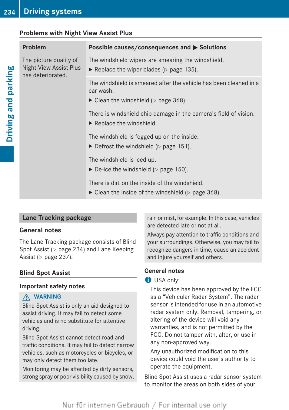 Lane tracking package, Driving and parking, Driving systems | Mercedes-Benz 2013 GL Class User Manual | Page 236 / 448