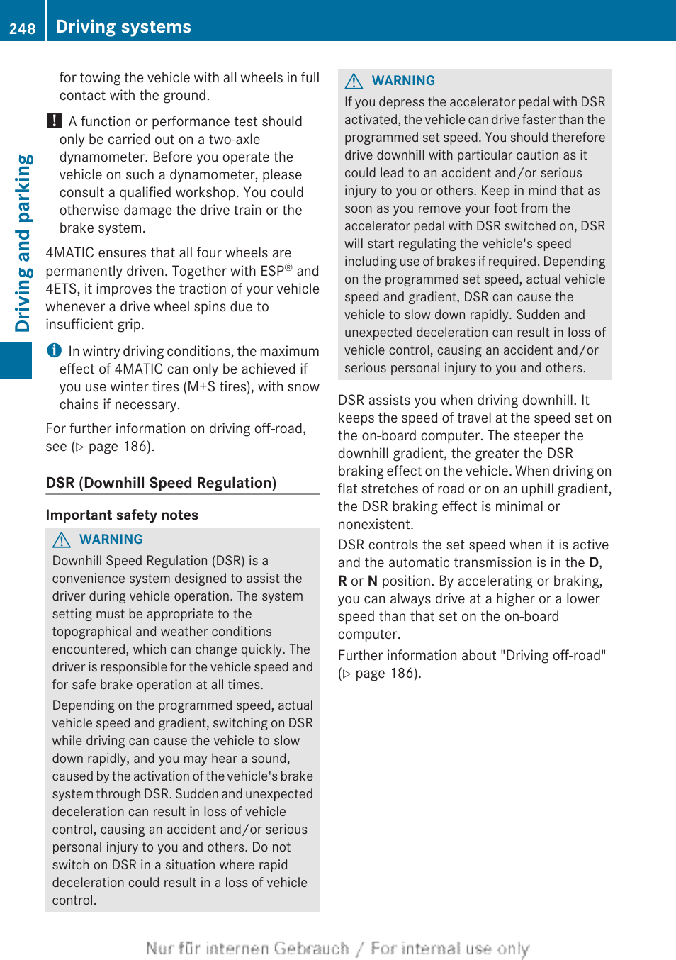 Deactivate dsr, Driving and parking, Driving systems | Mercedes-Benz 2013 GL Class User Manual | Page 250 / 448