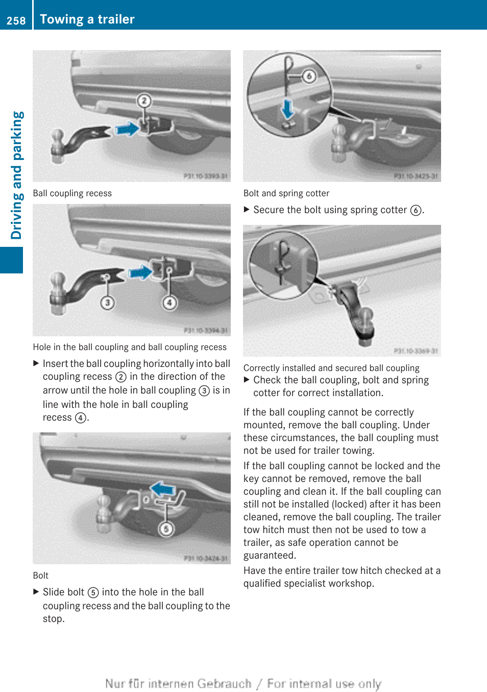 Driving and parking, Towing a trailer | Mercedes-Benz 2013 GL Class User Manual | Page 260 / 448