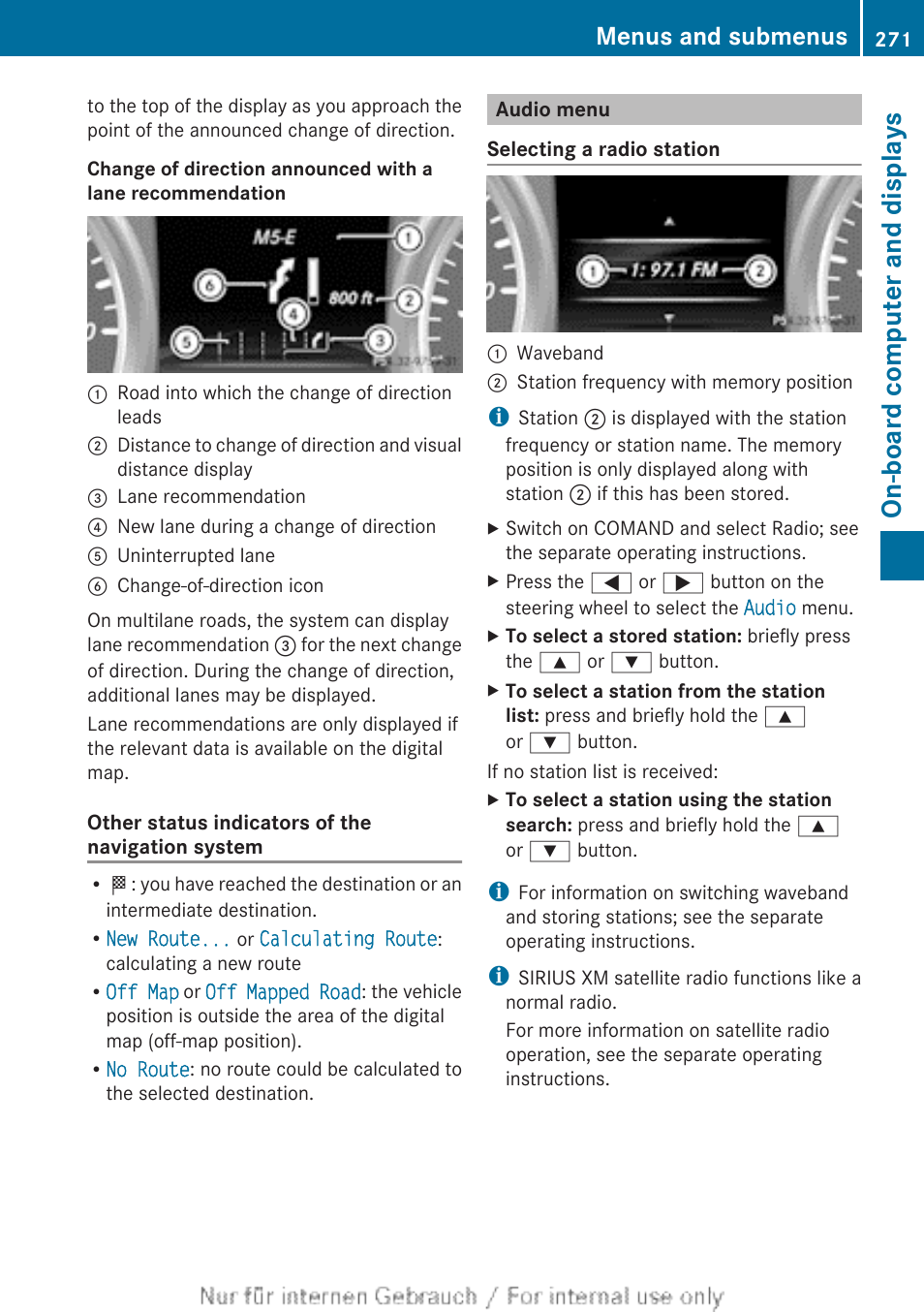 Audio menu, Menu, On-board computer and displays | Menus and submenus | Mercedes-Benz 2013 GL Class User Manual | Page 273 / 448