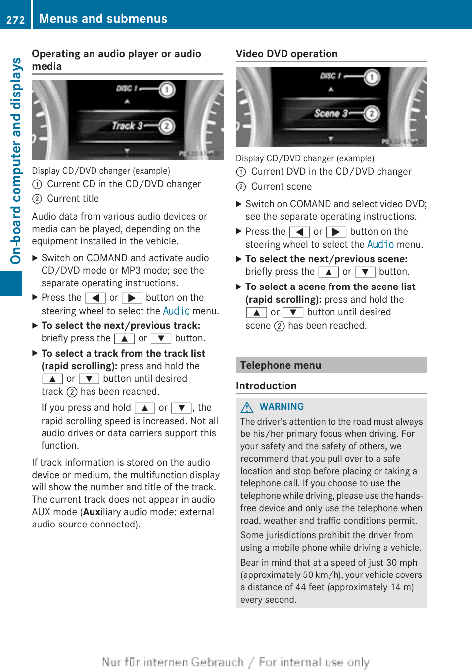 Telephone menu, Menu (telephone), On-board computer and displays | Menus and submenus | Mercedes-Benz 2013 GL Class User Manual | Page 274 / 448