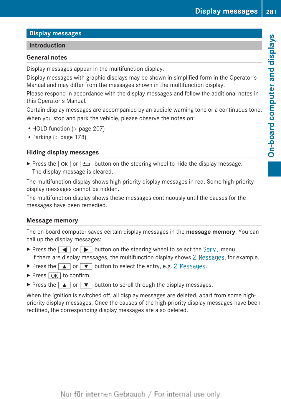 Display messages, Introduction, Memory | On-board computer and displays | Mercedes-Benz 2013 GL Class User Manual | Page 283 / 448