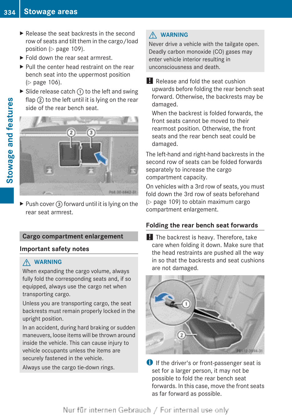 Cargo compartment enlargement, Stowage and features, Stowage areas | Mercedes-Benz 2013 GL Class User Manual | Page 336 / 448