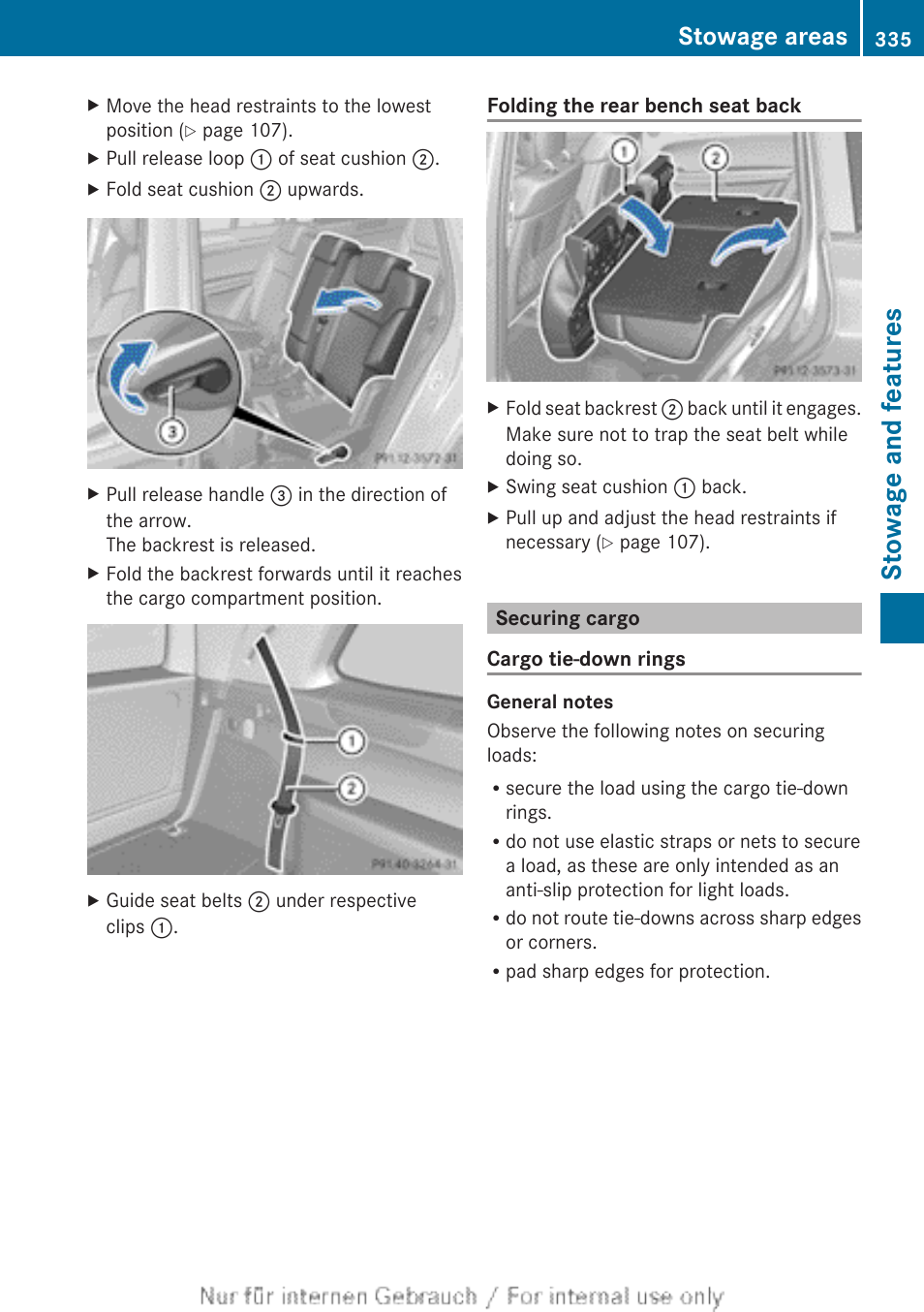 Securing cargo, Stowage and features, Stowage areas | Mercedes-Benz 2013 GL Class User Manual | Page 337 / 448