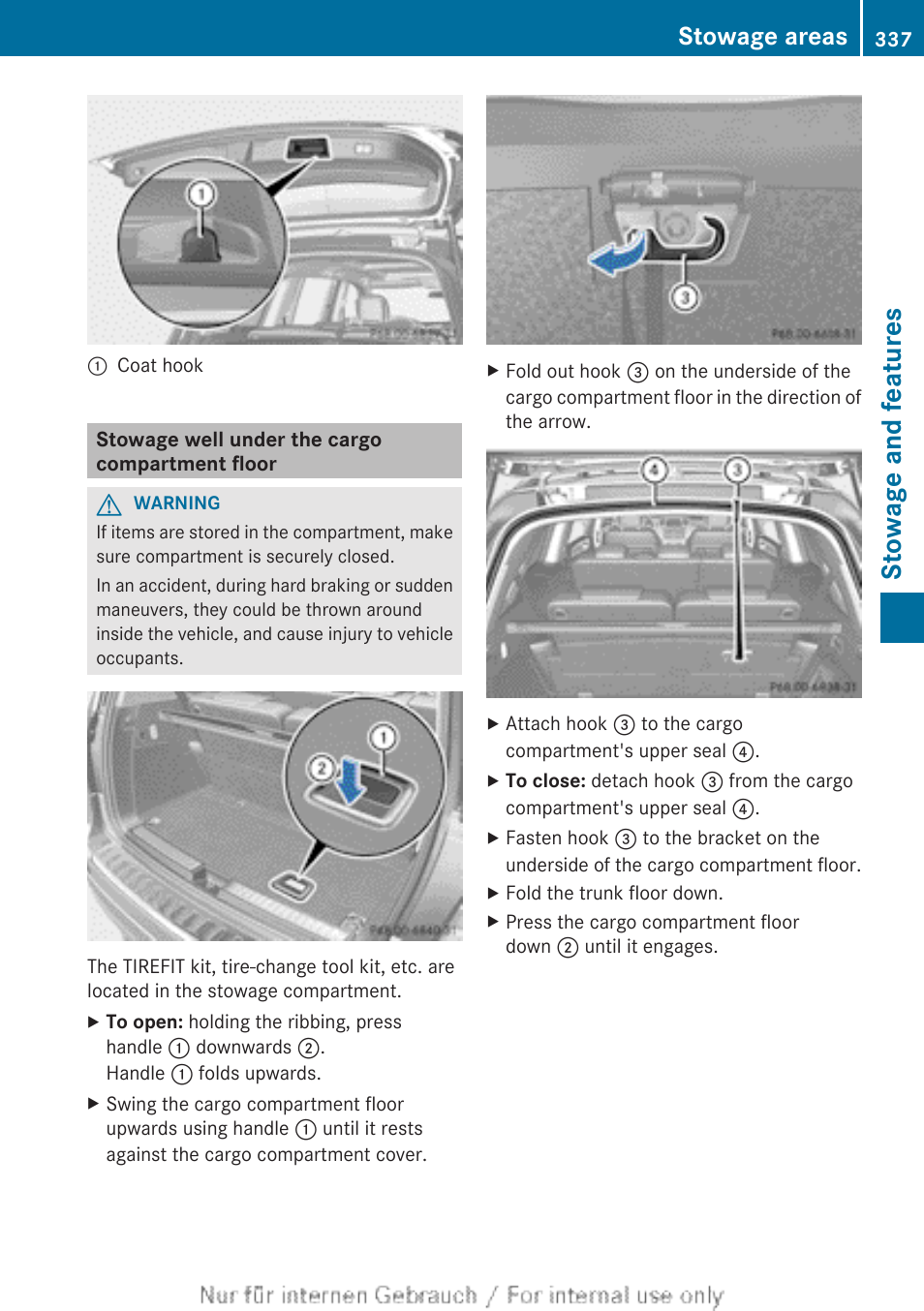 Stowage well under the cargo compartment floor, Stowage and features, Stowage areas | Mercedes-Benz 2013 GL Class User Manual | Page 339 / 448