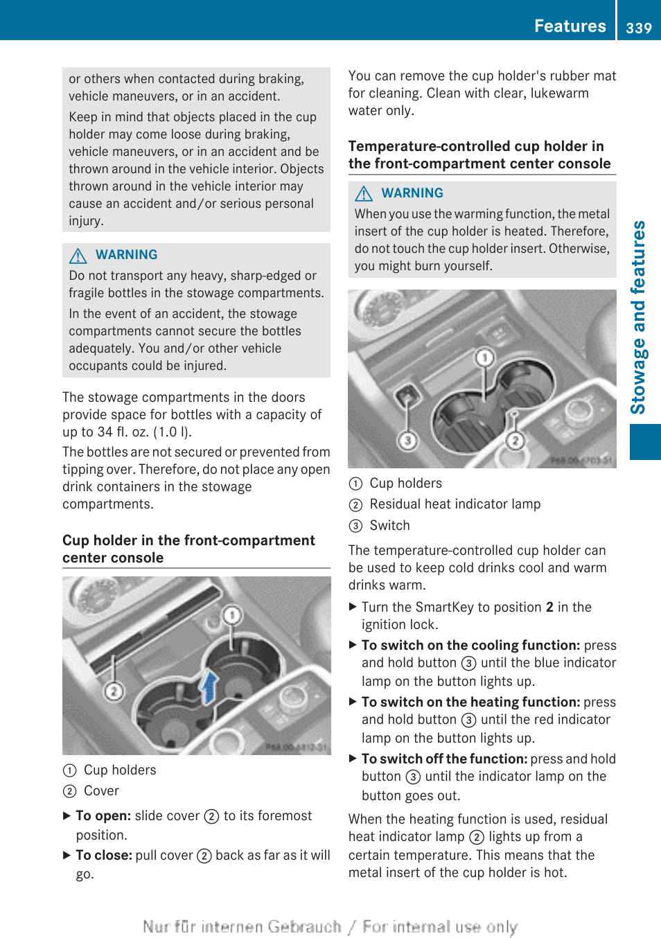 Stowage and features, Features | Mercedes-Benz 2013 GL Class User Manual | Page 341 / 448