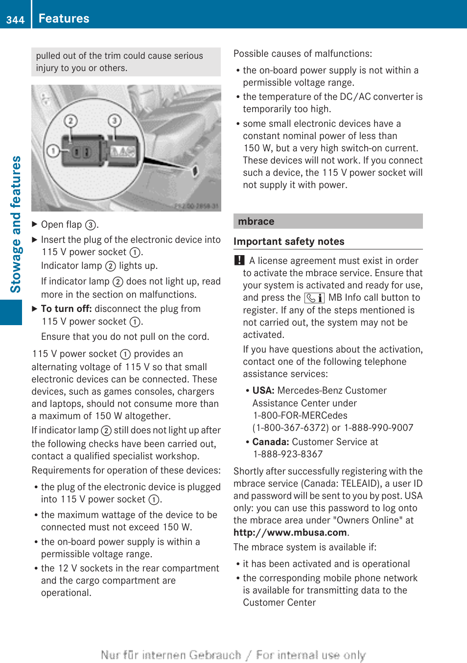 Mbrace, Stowage and features, Features | Mercedes-Benz 2013 GL Class User Manual | Page 346 / 448