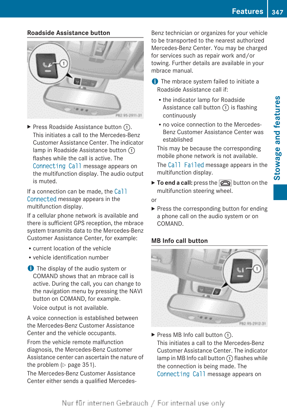 Stowage and features, Features | Mercedes-Benz 2013 GL Class User Manual | Page 349 / 448