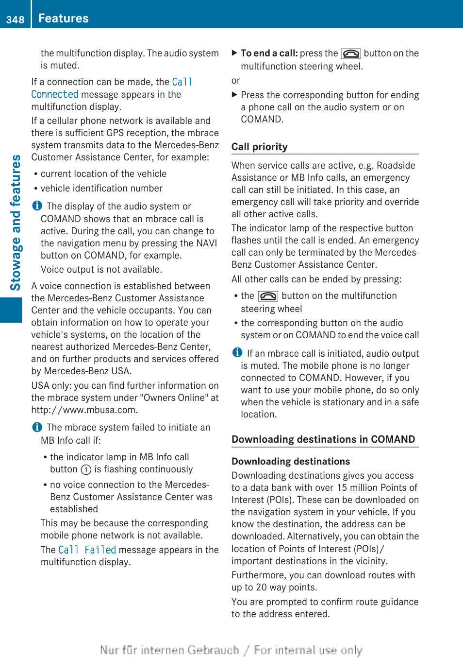 Stowage and features, Features | Mercedes-Benz 2013 GL Class User Manual | Page 350 / 448