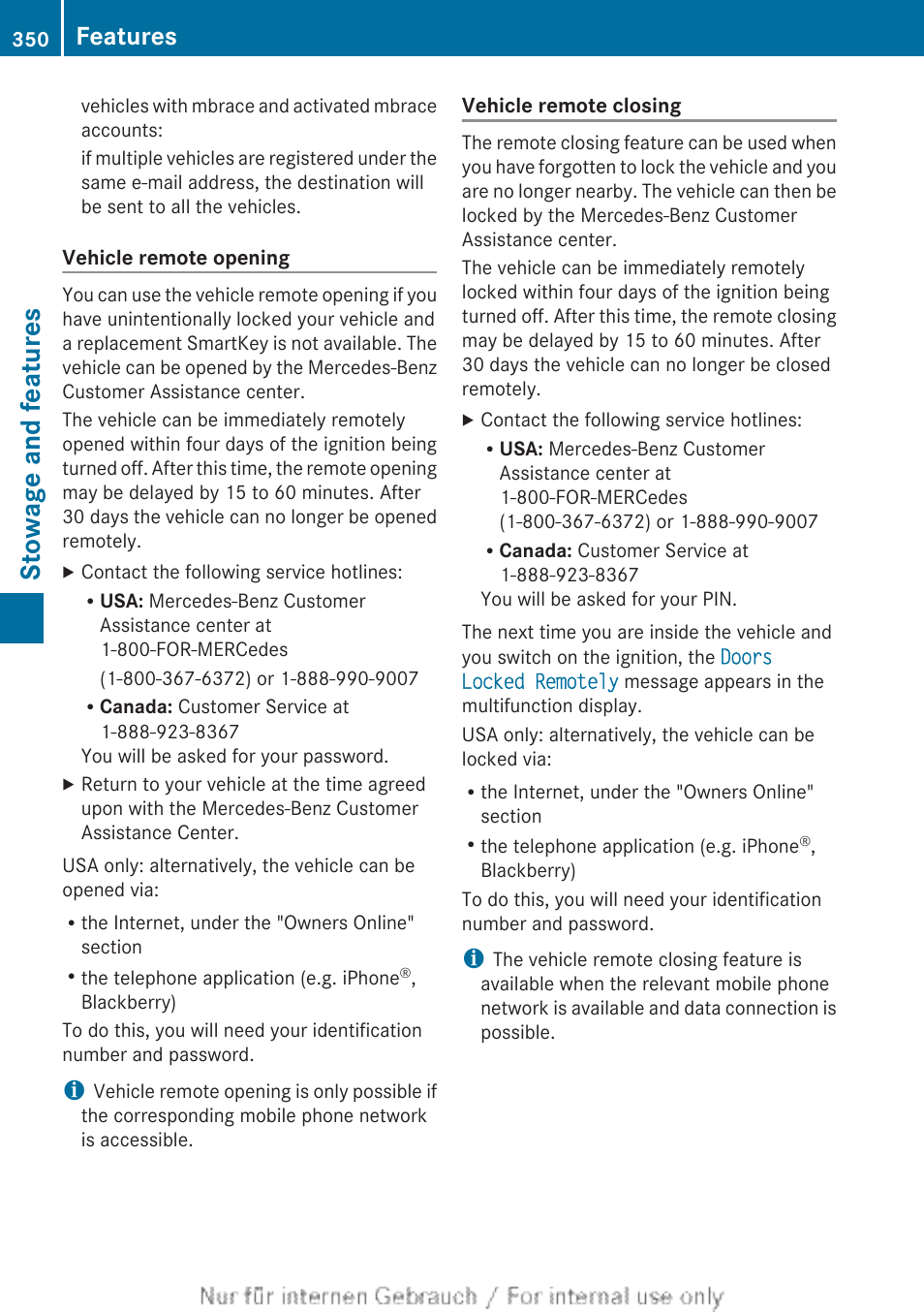 Stowage and features, Features | Mercedes-Benz 2013 GL Class User Manual | Page 352 / 448