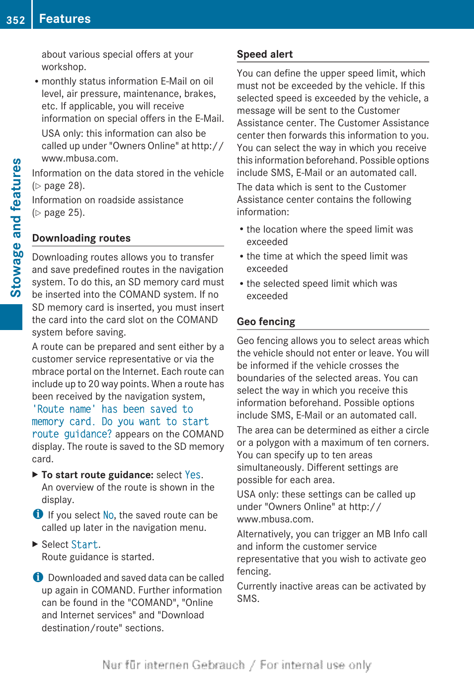 Stowage and features, Features | Mercedes-Benz 2013 GL Class User Manual | Page 354 / 448