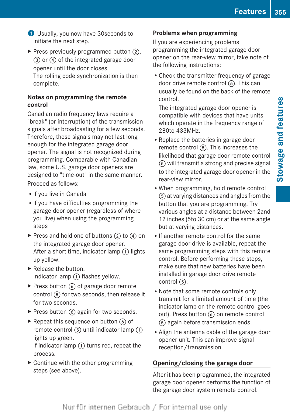 Stowage and features, Features | Mercedes-Benz 2013 GL Class User Manual | Page 357 / 448