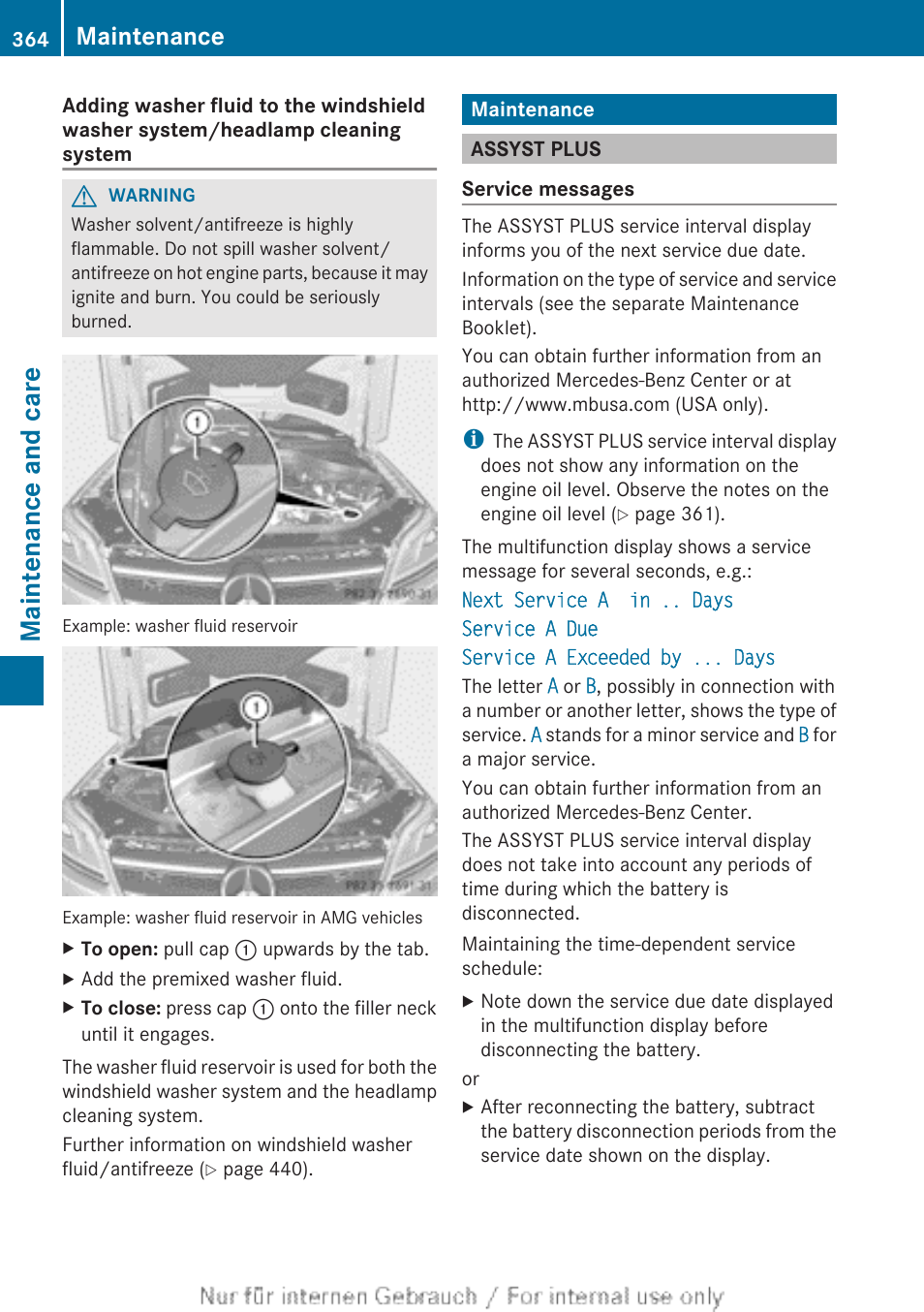 Maintenance, Assyst plus, Maintenance and care | Mercedes-Benz 2013 GL Class User Manual | Page 366 / 448