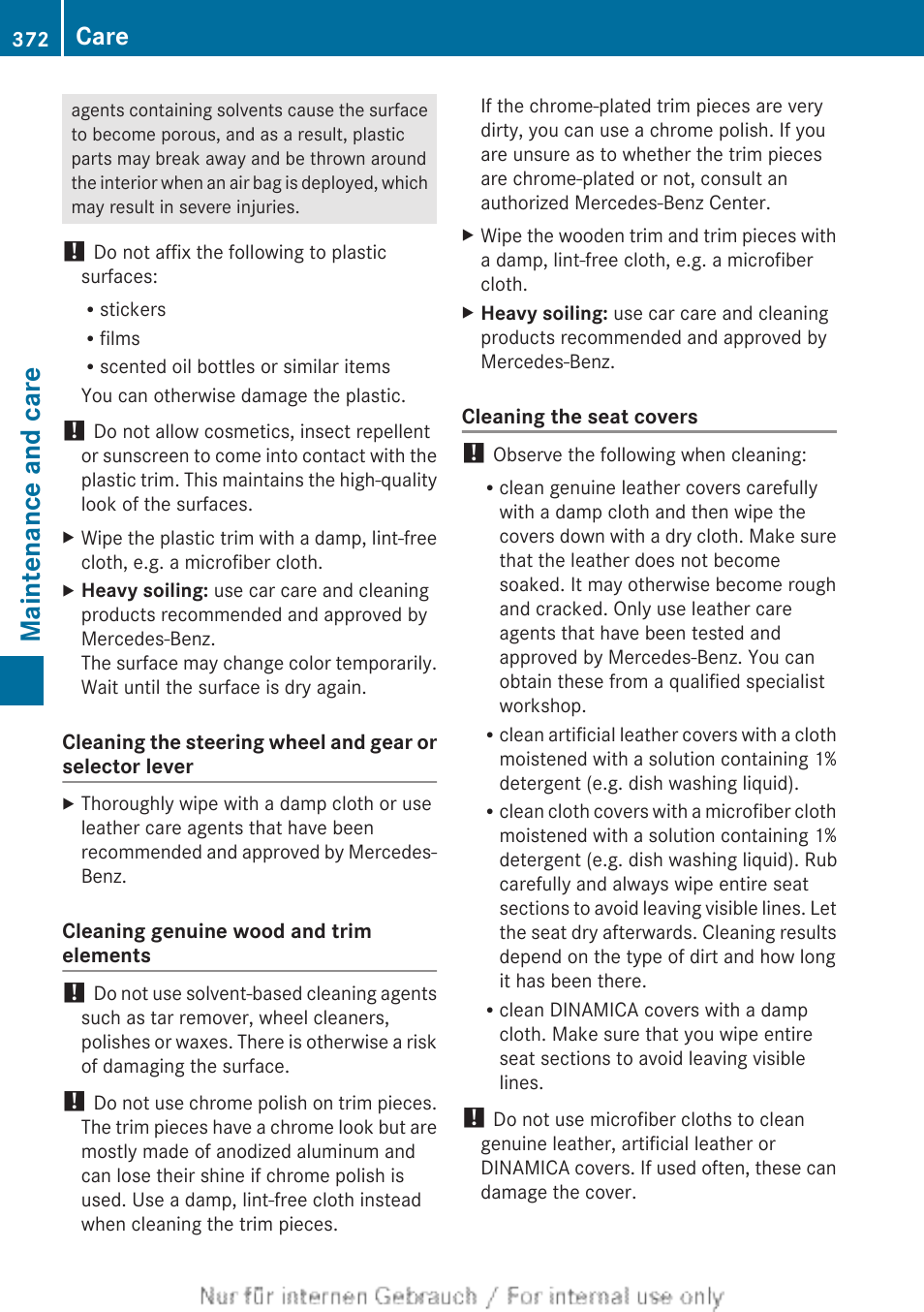 Maintenance and care, Care | Mercedes-Benz 2013 GL Class User Manual | Page 374 / 448