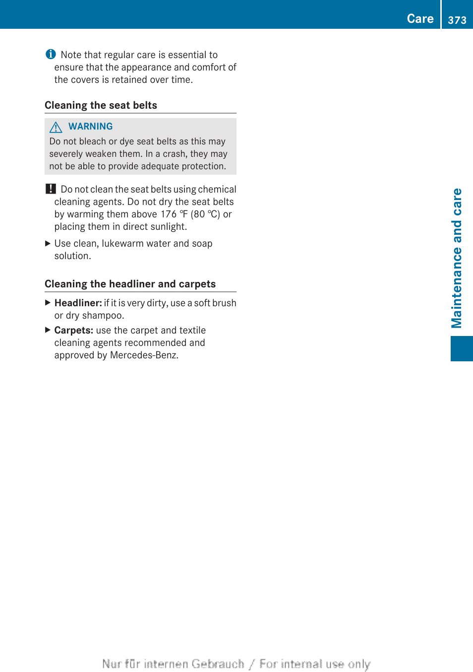 Maintenance and care, Care | Mercedes-Benz 2013 GL Class User Manual | Page 375 / 448