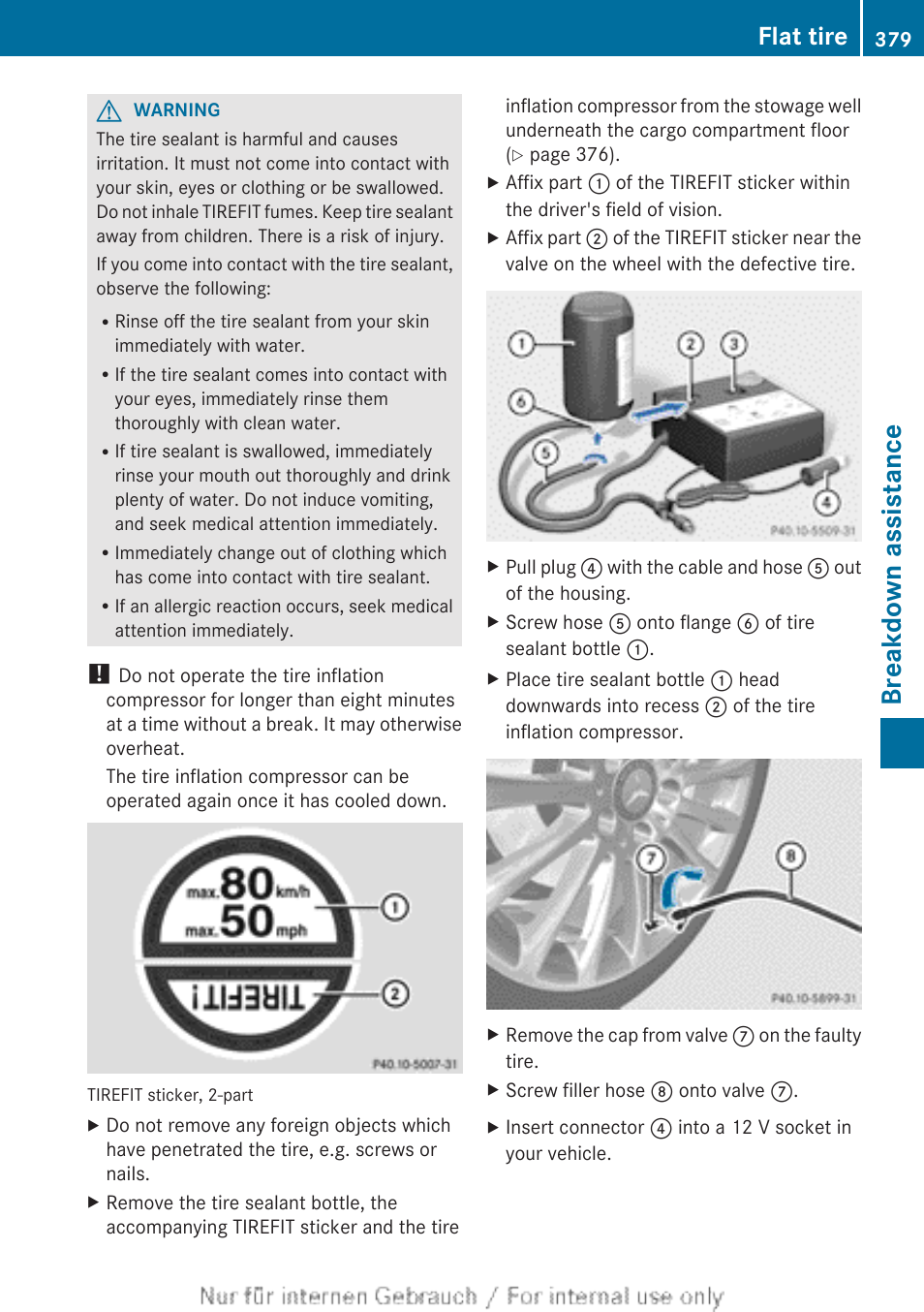 Breakdown assistance, Flat tire | Mercedes-Benz 2013 GL Class User Manual | Page 381 / 448