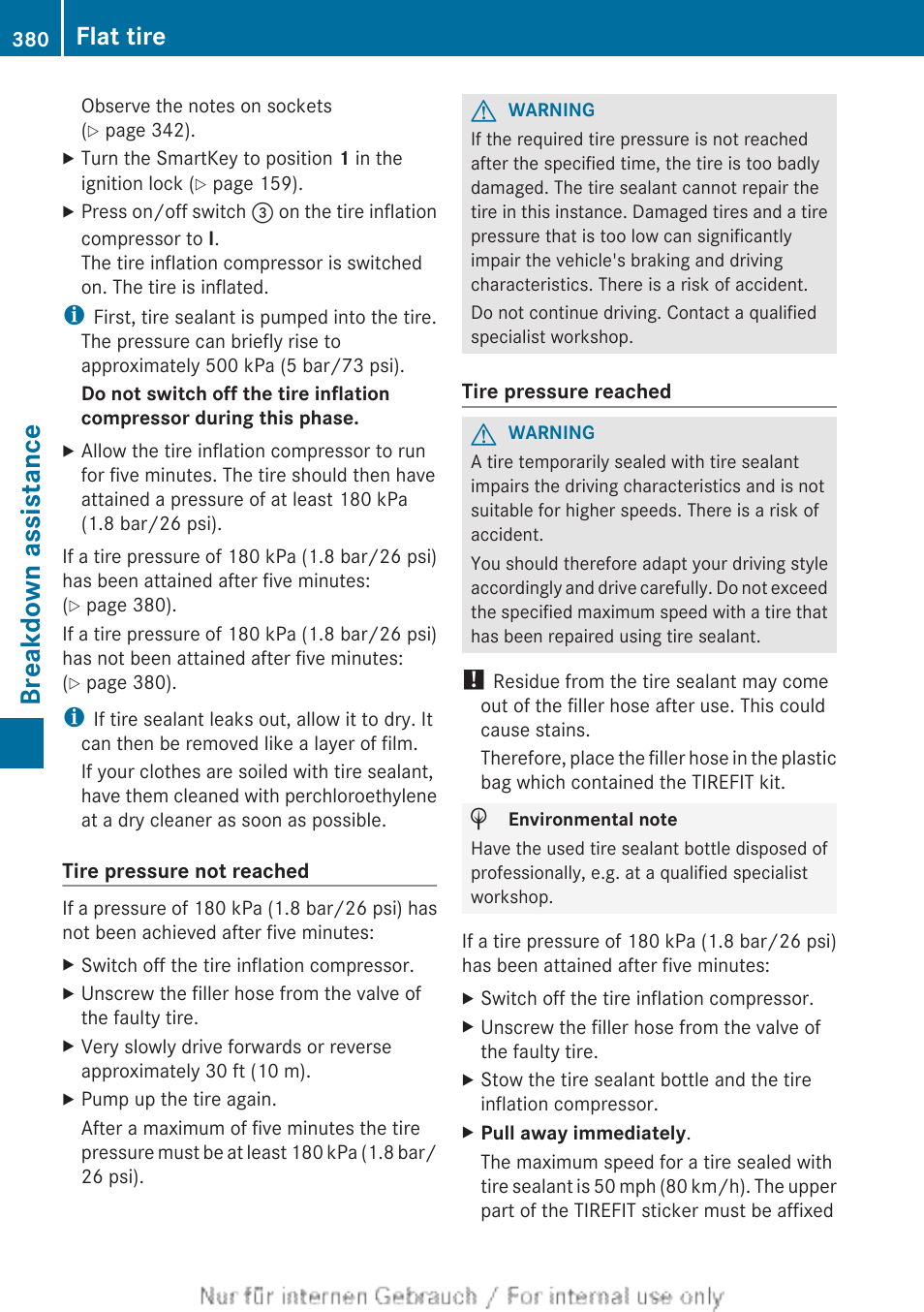 Breakdown assistance, Flat tire | Mercedes-Benz 2013 GL Class User Manual | Page 382 / 448