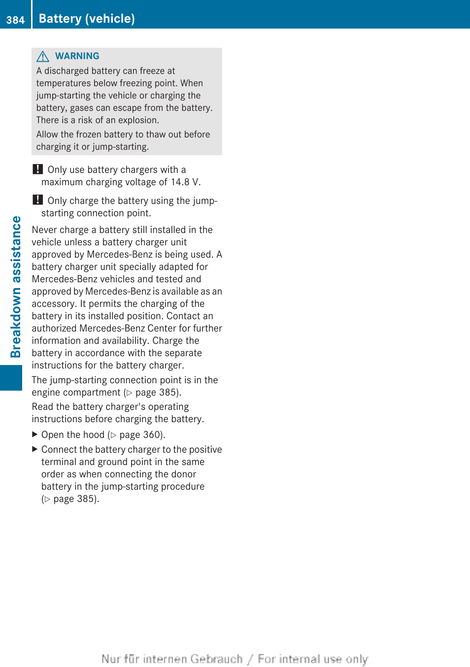 Breakdown assistance, Battery (vehicle) | Mercedes-Benz 2013 GL Class User Manual | Page 386 / 448