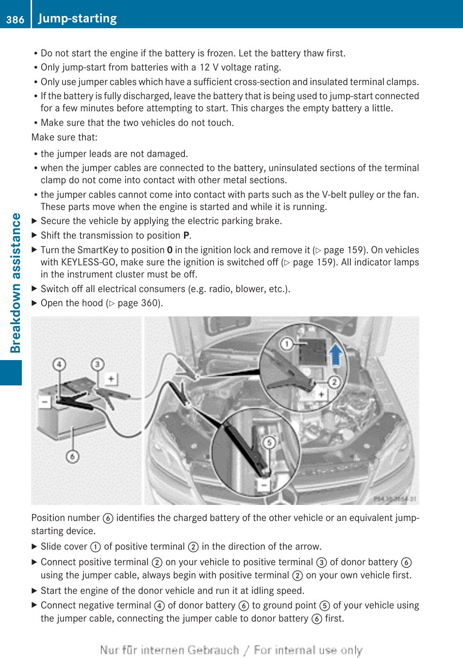 Breakdown assistance, Jump-starting | Mercedes-Benz 2013 GL Class User Manual | Page 388 / 448