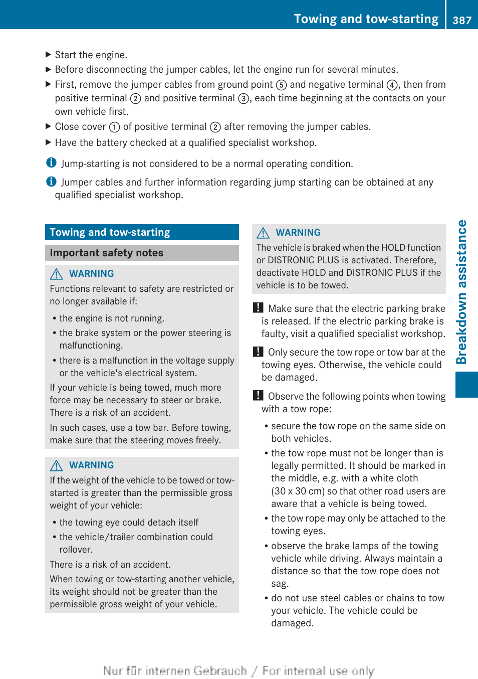 Towing and tow-starting, Important safety notes, Breakdown assistance | Mercedes-Benz 2013 GL Class User Manual | Page 389 / 448