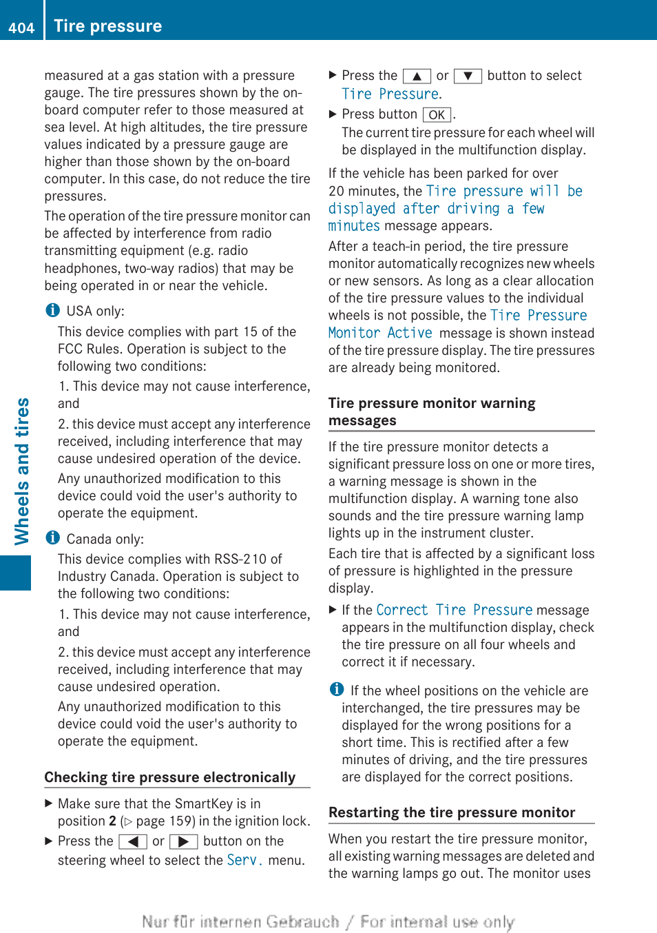 Restart the tire pressure monitor, Cold tires, Wheels and tires | Tire pressure | Mercedes-Benz 2013 GL Class User Manual | Page 406 / 448