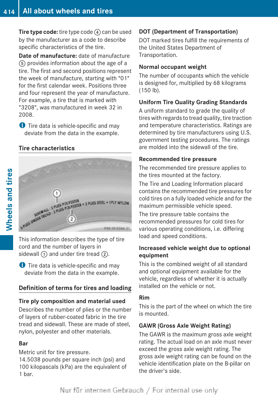 Tire material, Wheels and tires, All about wheels and tires | Mercedes-Benz 2013 GL Class User Manual | Page 416 / 448