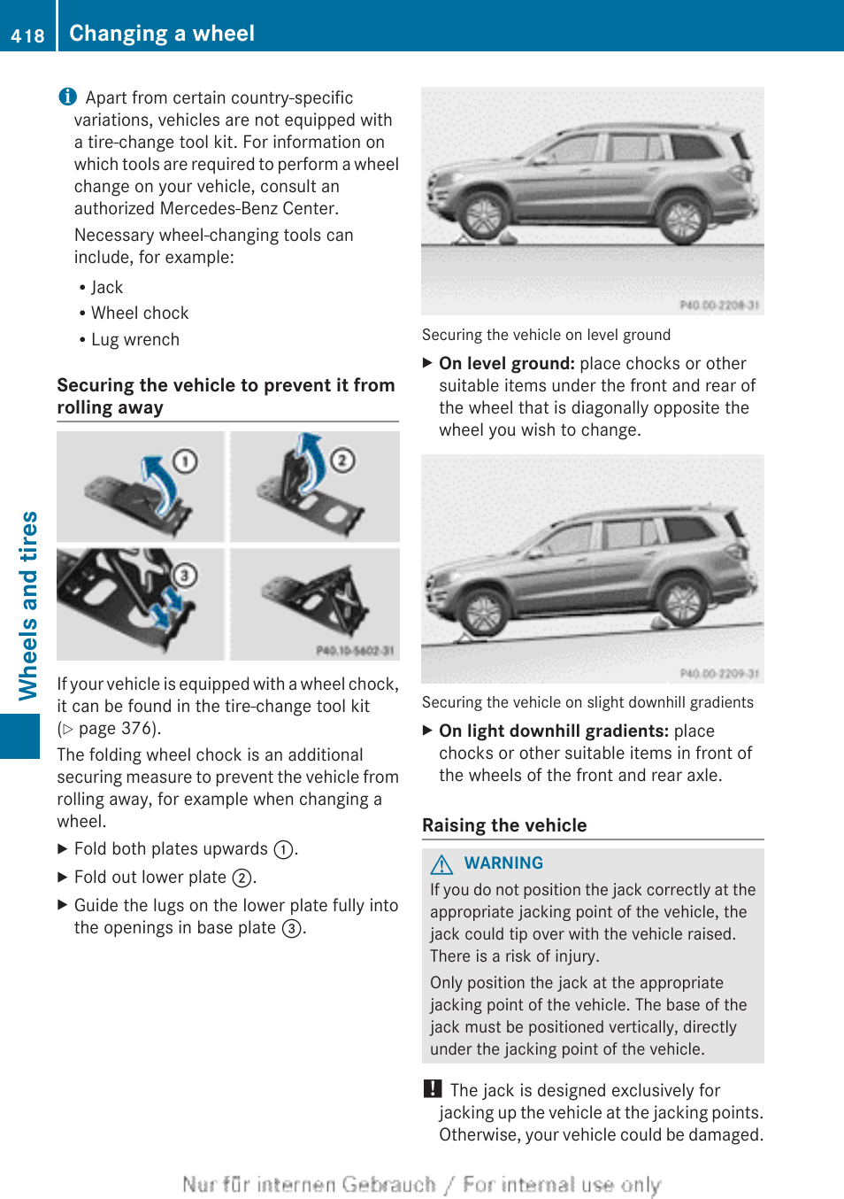 Wheels and tires, Changing a wheel | Mercedes-Benz 2013 GL Class User Manual | Page 420 / 448