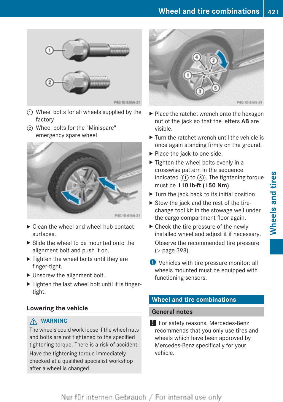 Wheel and tire combinations, General notes, Wheel-tire combinations | Wheels and tires | Mercedes-Benz 2013 GL Class User Manual | Page 423 / 448