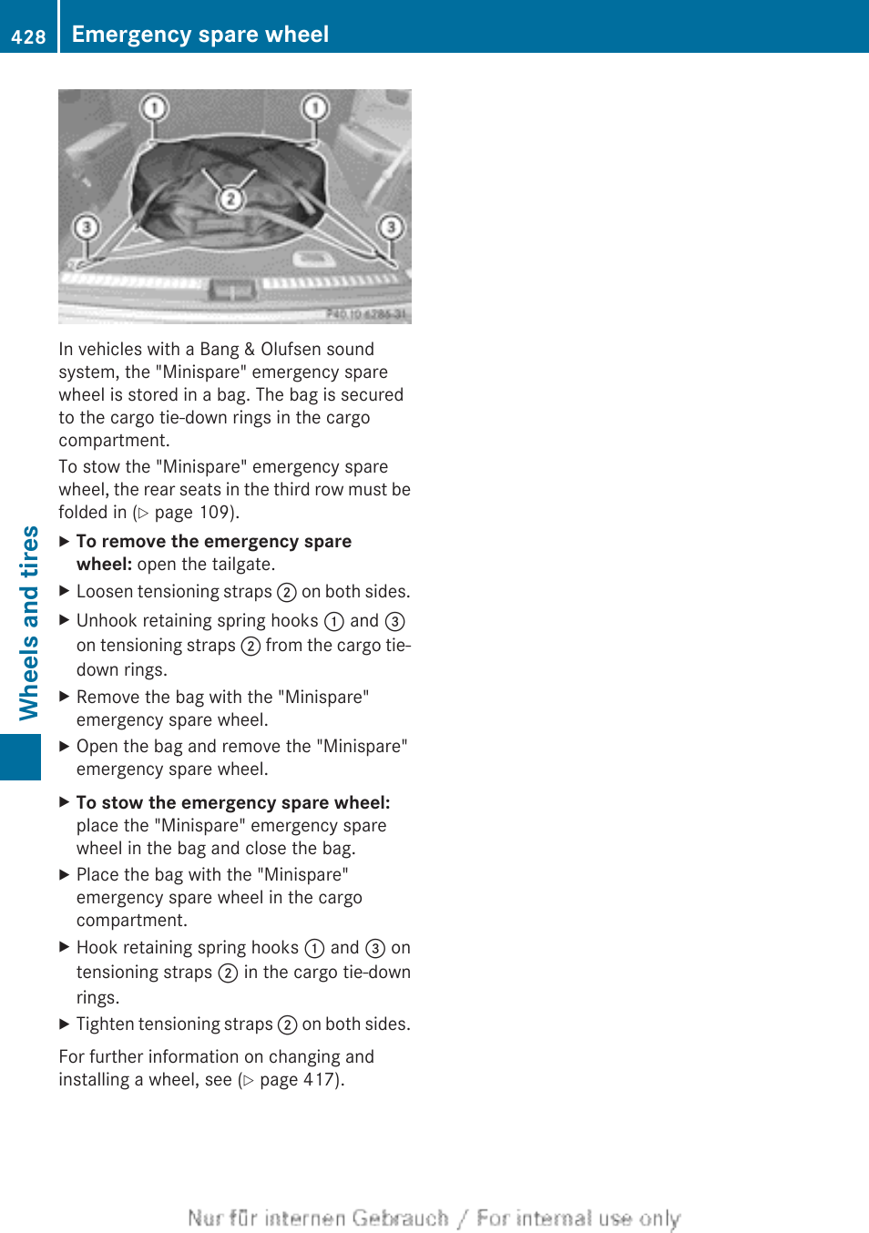 Wheels and tires, Emergency spare wheel | Mercedes-Benz 2013 GL Class User Manual | Page 430 / 448