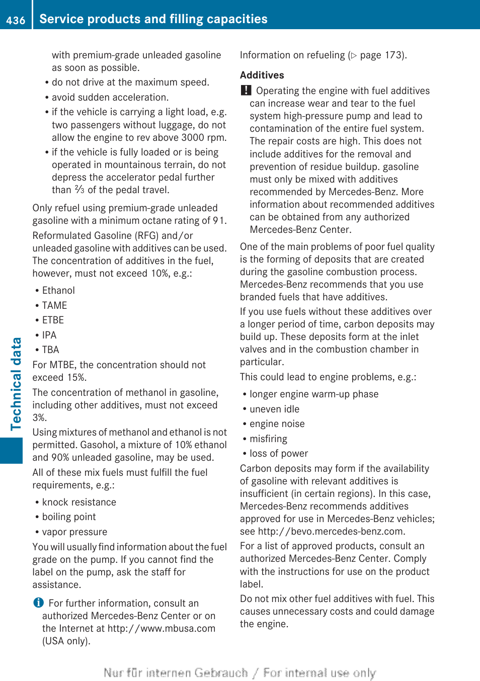 Technical data, Service products and filling capacities | Mercedes-Benz 2013 GL Class User Manual | Page 438 / 448