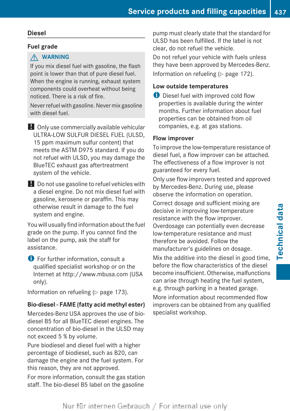 Technical data, Service products and filling capacities | Mercedes-Benz 2013 GL Class User Manual | Page 439 / 448