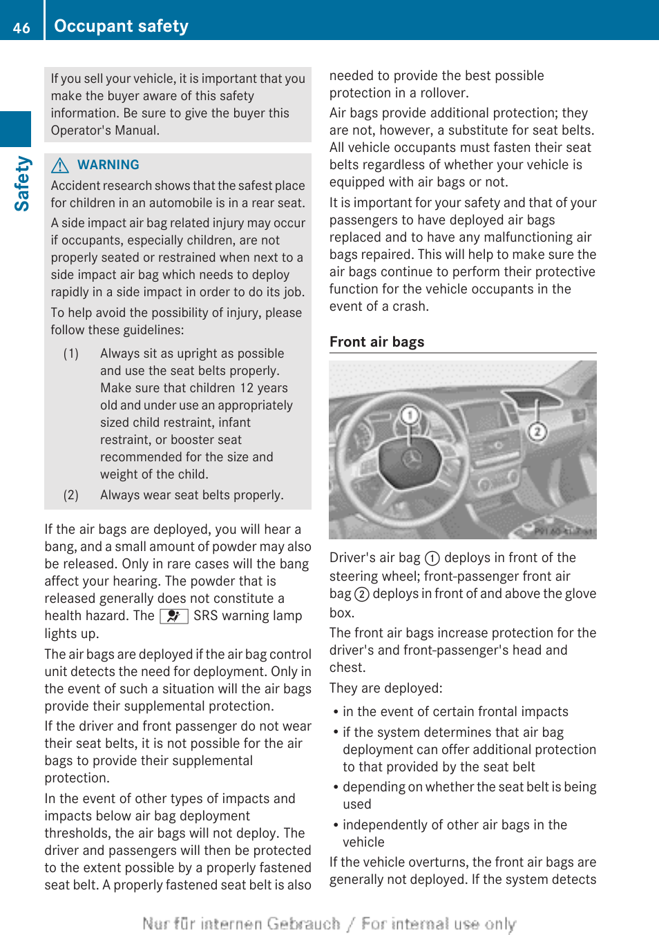 Safety, Occupant safety | Mercedes-Benz 2013 GL Class User Manual | Page 48 / 448