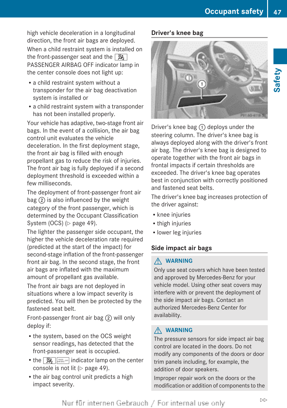 Safety, Occupant safety | Mercedes-Benz 2013 GL Class User Manual | Page 49 / 448