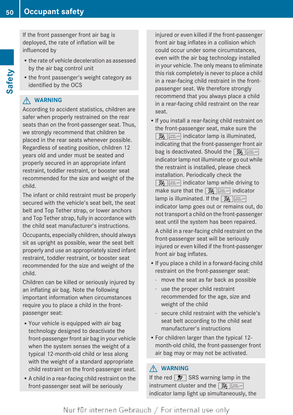 Safety, Occupant safety | Mercedes-Benz 2013 GL Class User Manual | Page 52 / 448