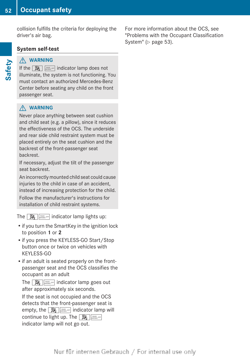 Safety, Occupant safety | Mercedes-Benz 2013 GL Class User Manual | Page 54 / 448