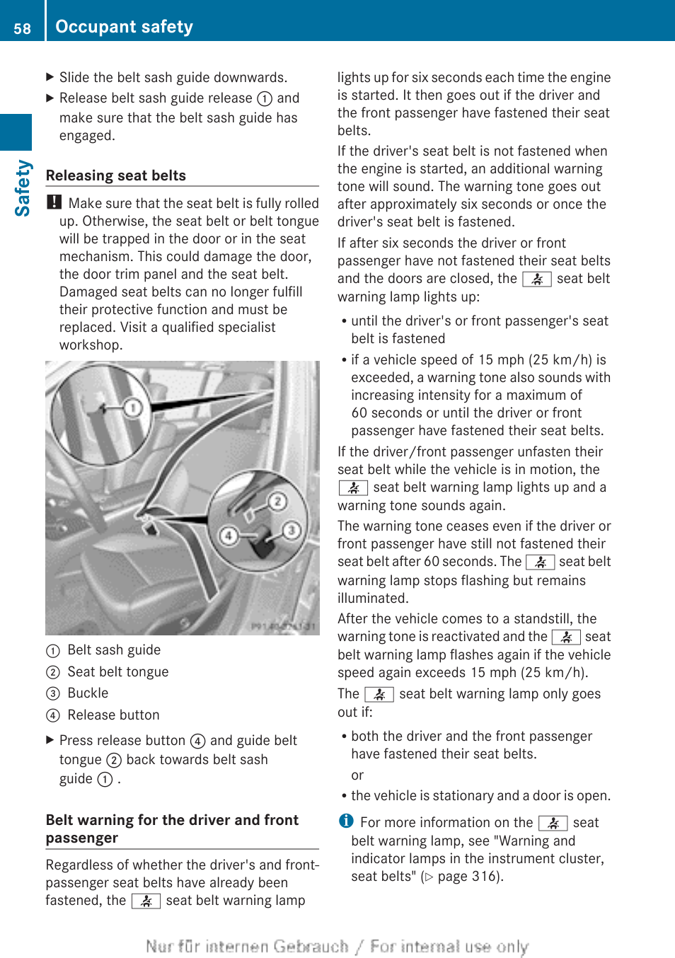 Seat belts, Safety, Occupant safety | Mercedes-Benz 2013 GL Class User Manual | Page 60 / 448