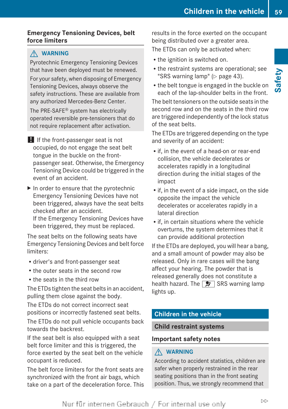 Children in the vehicle, Child restraint systems, Safety | Mercedes-Benz 2013 GL Class User Manual | Page 61 / 448