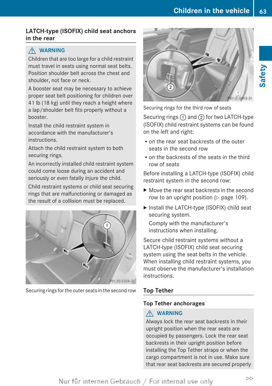 Safety, Children in the vehicle | Mercedes-Benz 2013 GL Class User Manual | Page 65 / 448