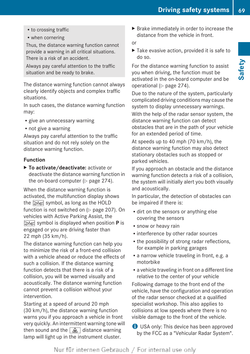Safety, Driving safety systems | Mercedes-Benz 2013 GL Class User Manual | Page 71 / 448