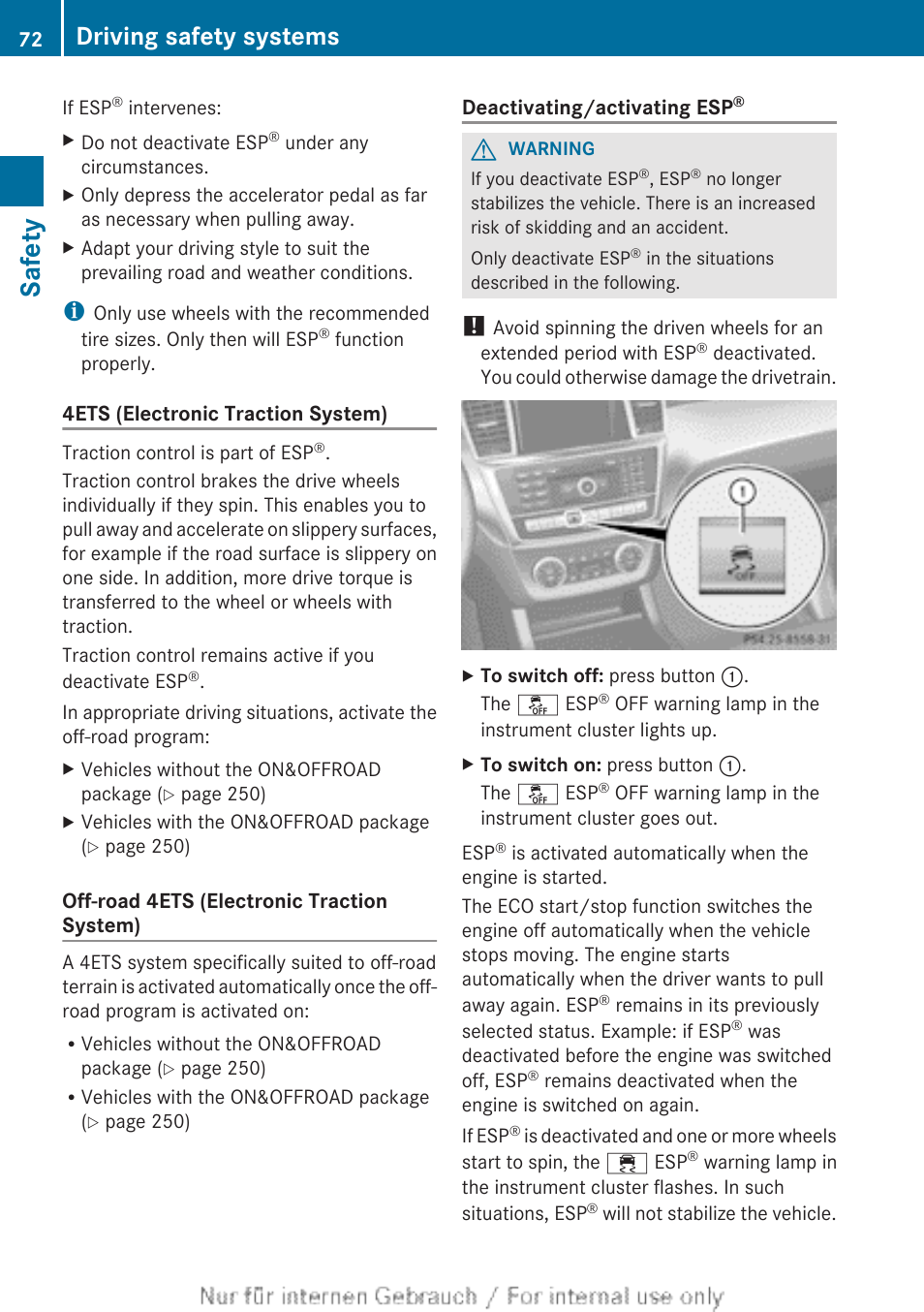 Safety, Driving safety systems | Mercedes-Benz 2013 GL Class User Manual | Page 74 / 448