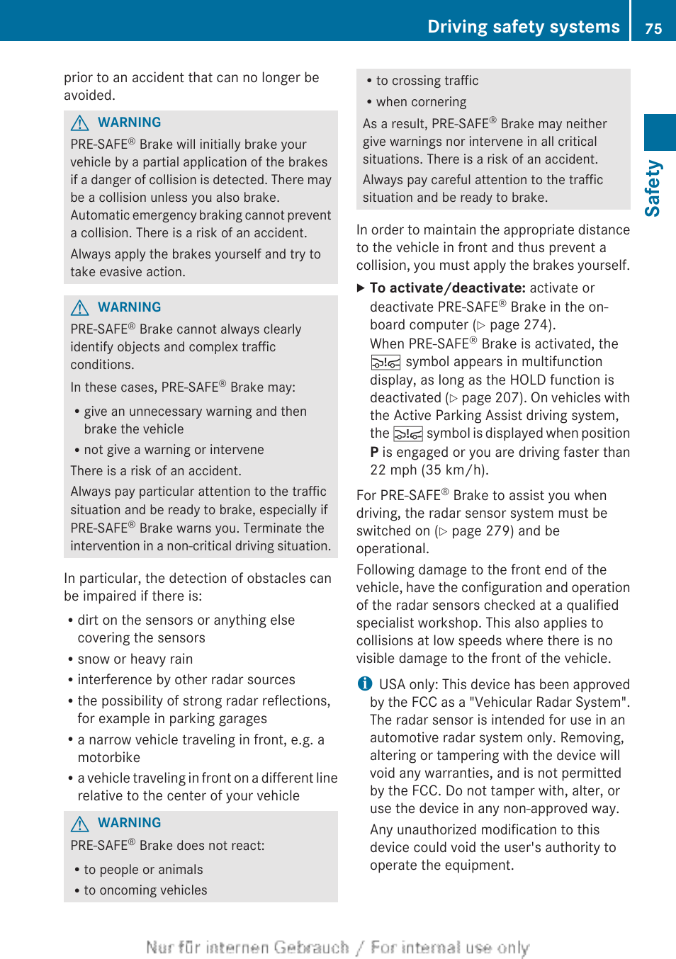 Safety, Driving safety systems | Mercedes-Benz 2013 GL Class User Manual | Page 77 / 448