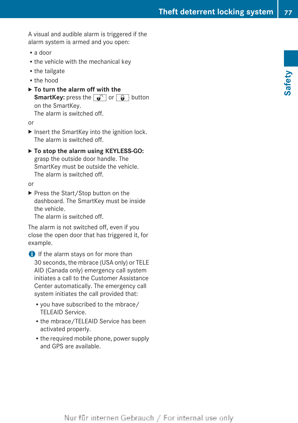 Safety, Theft deterrent locking system | Mercedes-Benz 2013 GL Class User Manual | Page 79 / 448