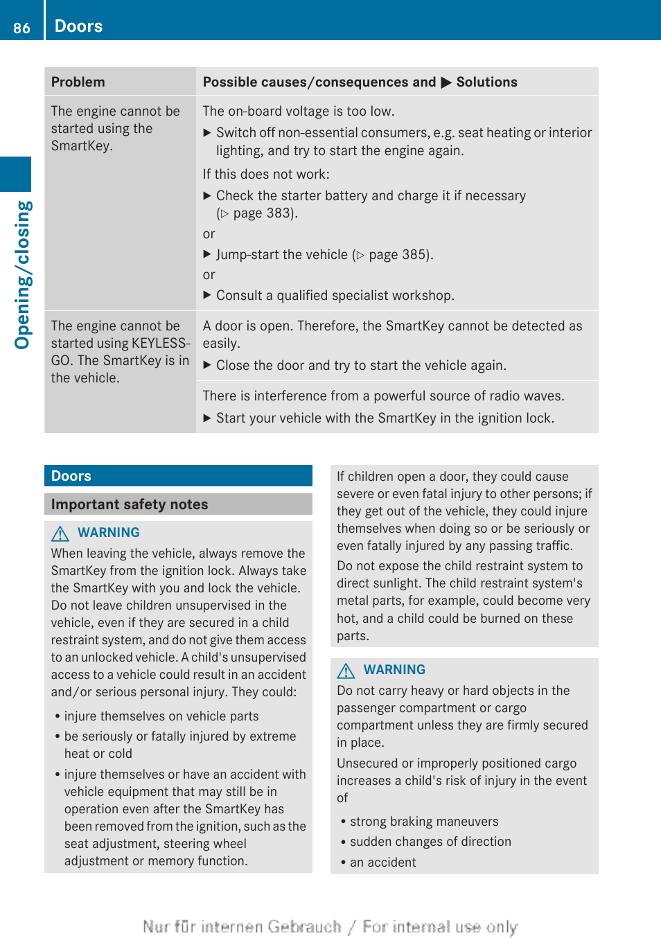 Doors, Important safety notes, Opening/closing | Mercedes-Benz 2013 GL Class User Manual | Page 88 / 448