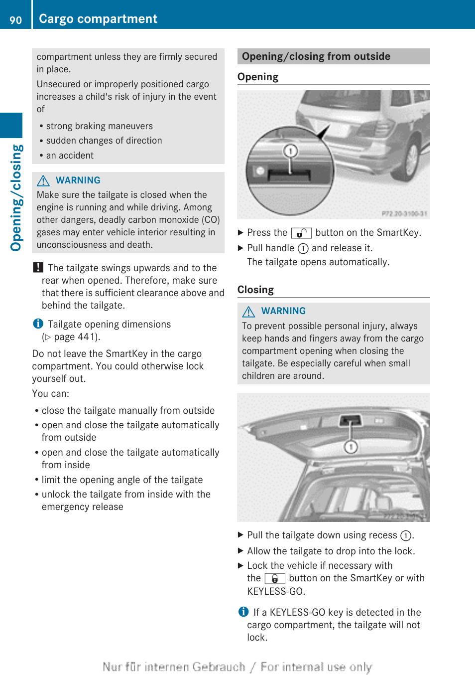 Opening/closing from outside, Opening/closing, Cargo compartment | Mercedes-Benz 2013 GL Class User Manual | Page 92 / 448